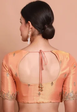 Embroidered Tissue Silk Blouse in Peach