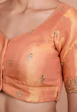 Embroidered Tissue Silk Blouse in Peach