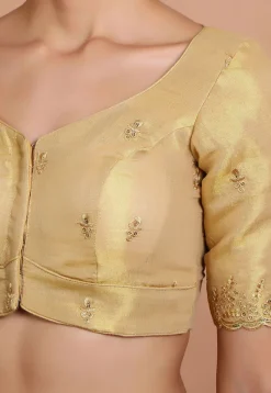 Embroidered Tissue Silk Blouse in Golden