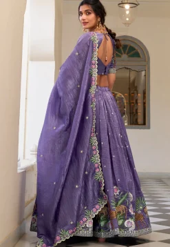 Embroidered Tissue Silk Lehenga in Purple