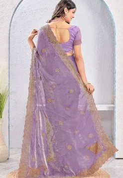 Embroidered Tissue Silk Saree in Purple
