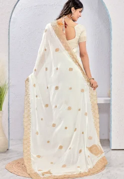 Embroidered Tissue Silk Saree in Off White