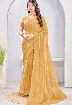 Embroidered Tissue Silk Saree in Beige