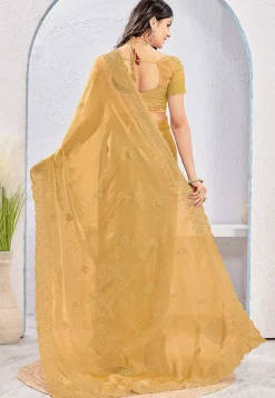 Embroidered Tissue Silk Saree in Beige