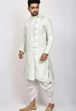 Embroidered Trim Art Silk Dhoti Kurta in Pastel Green