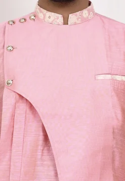 Embroidered Trim Art Silk Layered Dhoti Kurta in Pink