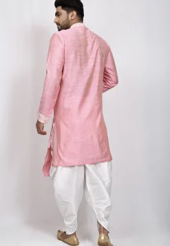 Embroidered Trim Art Silk Layered Dhoti Kurta in Pink