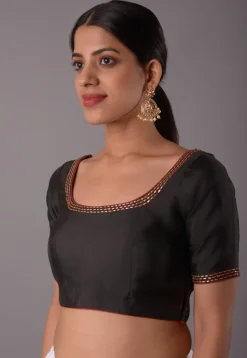 Embroidered Trim Crepe Blouse in Black