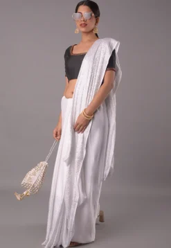 Embroidered Trim Crepe Blouse in Black