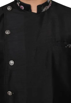Embroidered Trim Dupion Silk Dhoti Kurta in Black