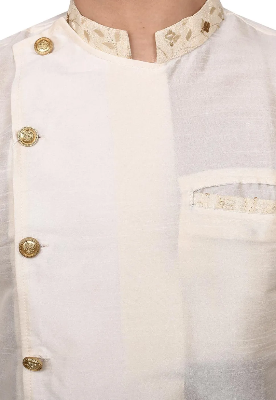 Embroidered Trim Dupion Silk Dhoti Kurta in Off White