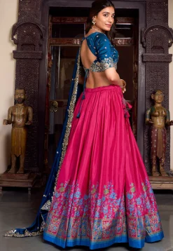 Embroidered Tussar Silk Lehenga in Fuchsia