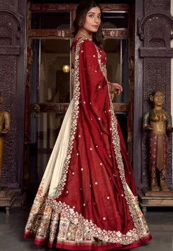 Embroidered Tussar Silk Lehenga in Off White