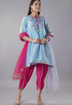 Embroidered Uppada Silk A Line Suit in Sky Blue
