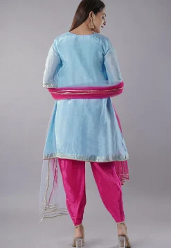 Embroidered Uppada Silk A Line Suit in Sky Blue