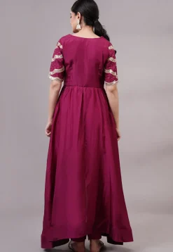 Embroidered Uppada Silk Abaya Style Suit in Magenta