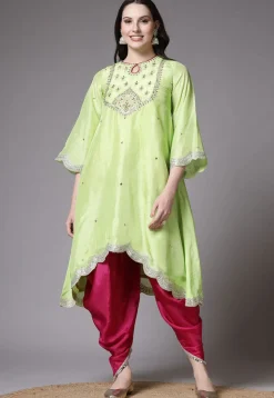 Embroidered Uppada Silk Asymmetric Punjabi Suit in Light Green