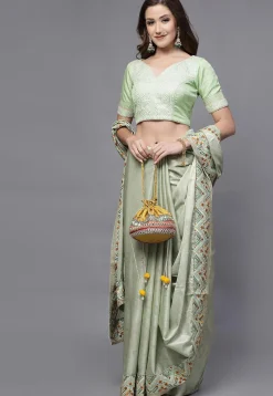 Embroidered Uppada Silk Blouse in Pastel Green