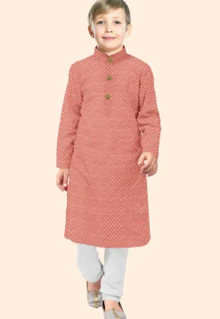 Embroidered Uppada Silk Kurta Set in Orange