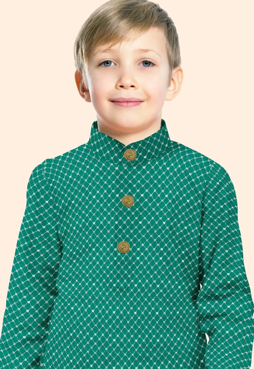 Embroidered Uppada Silk Kurta Set in Teal Green