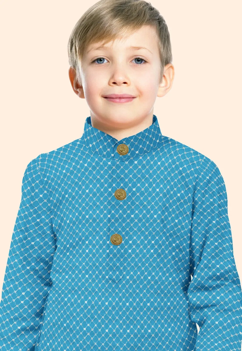Embroidered Uppada Silk Kurta Set in Light Blue