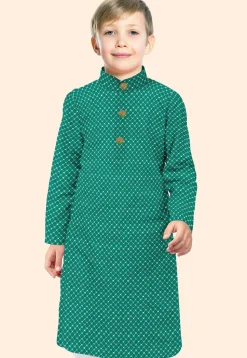 Embroidered Uppada Silk Kurta in Teal Green