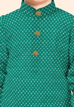 Embroidered Uppada Silk Kurta in Teal Green