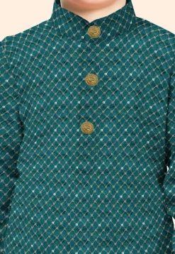 Embroidered Uppada Silk Kurta in Dark Green