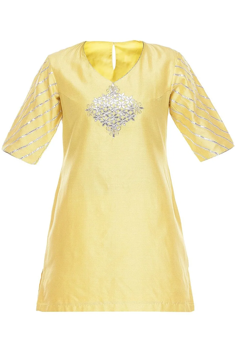 Embroidered Uppada Silk Kurti in Yellow