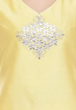 Embroidered Uppada Silk Kurti in Yellow