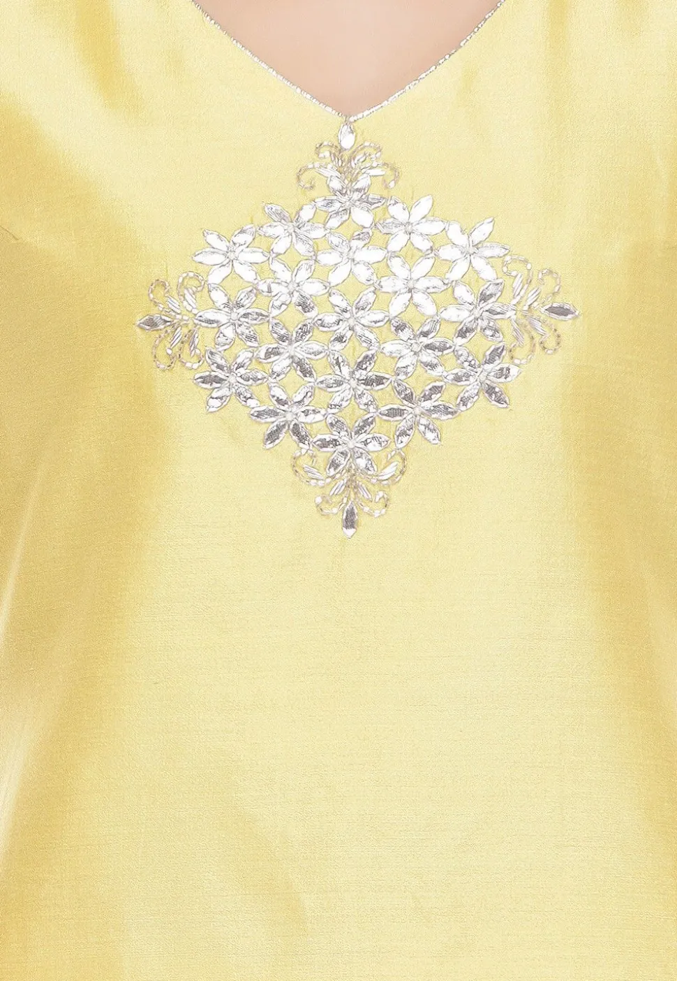 Embroidered Uppada Silk Kurti in Yellow