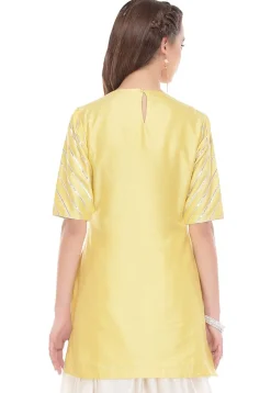 Embroidered Uppada Silk Kurti in Yellow