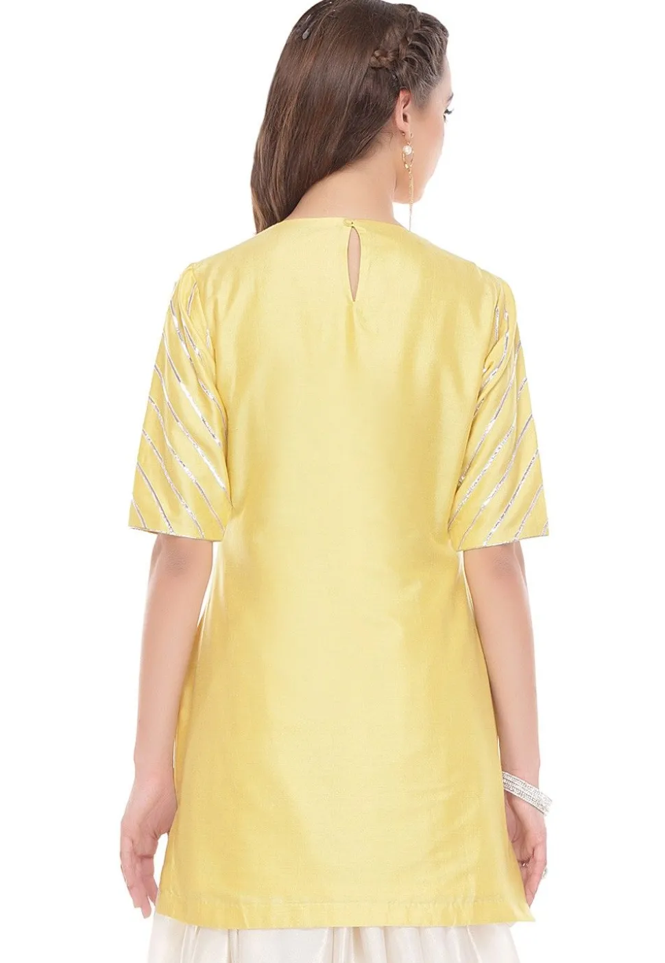 Embroidered Uppada Silk Kurti in Yellow