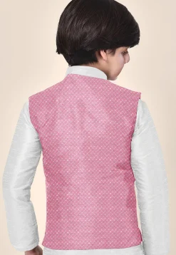 Embroidered Uppada Silk Nehru Jacket in Pink