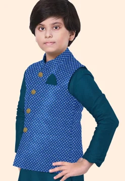 Embroidered Uppada Silk Nehru Jacket in Royal Blue