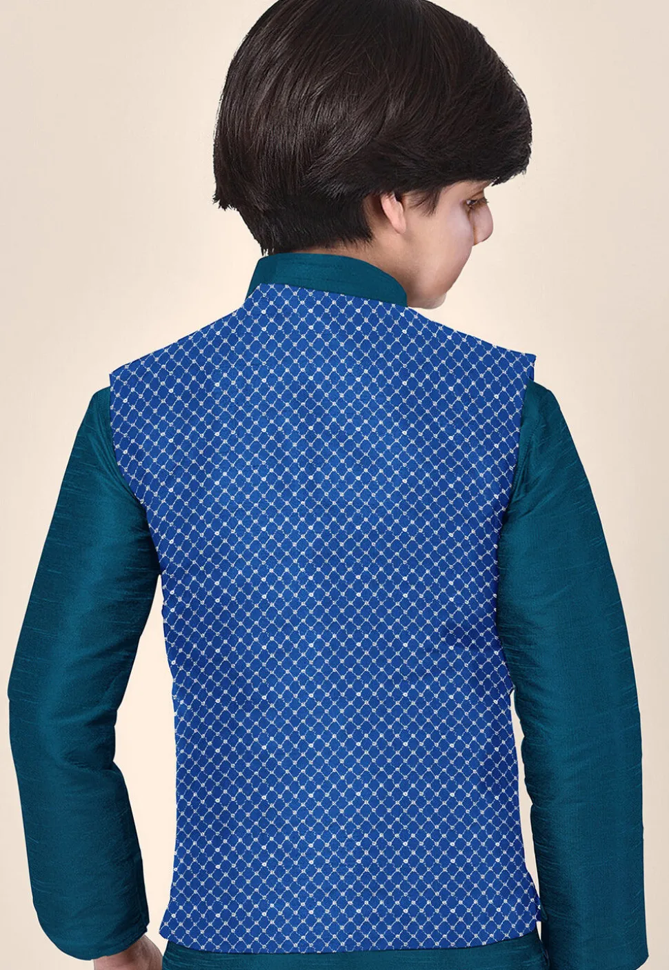 Embroidered Uppada Silk Nehru Jacket in Royal Blue