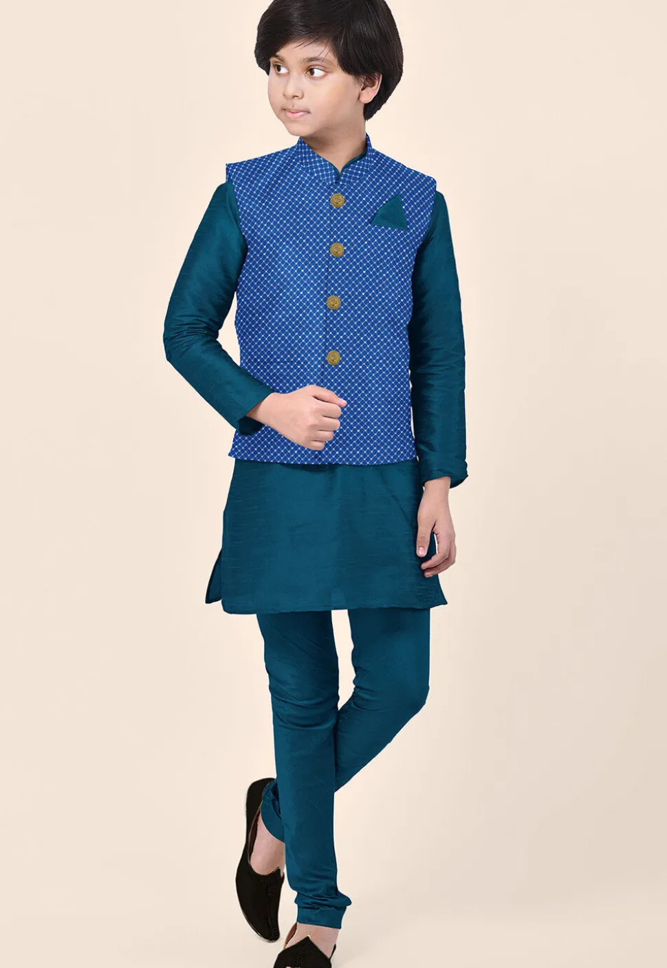 Embroidered Uppada Silk Nehru Jacket in Royal Blue