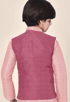 Embroidered Uppada Silk Nehru Jacket in Pink