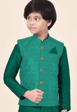 Embroidered Uppada Silk Nehru Jacket in Sea Green
