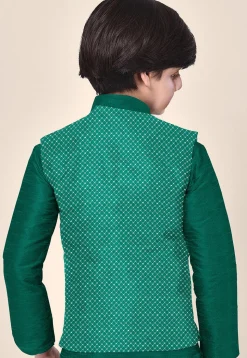 Embroidered Uppada Silk Nehru Jacket in Sea Green