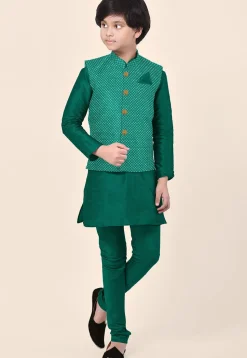 Embroidered Uppada Silk Nehru Jacket in Sea Green
