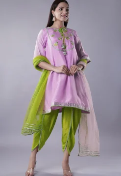 Embroidered Uppada Silk Punjabi Suit in Light Purple