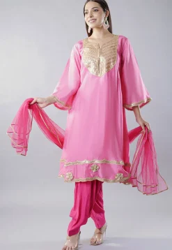 Embroidered Uppada Silk Punjabi Suit in Light Pink