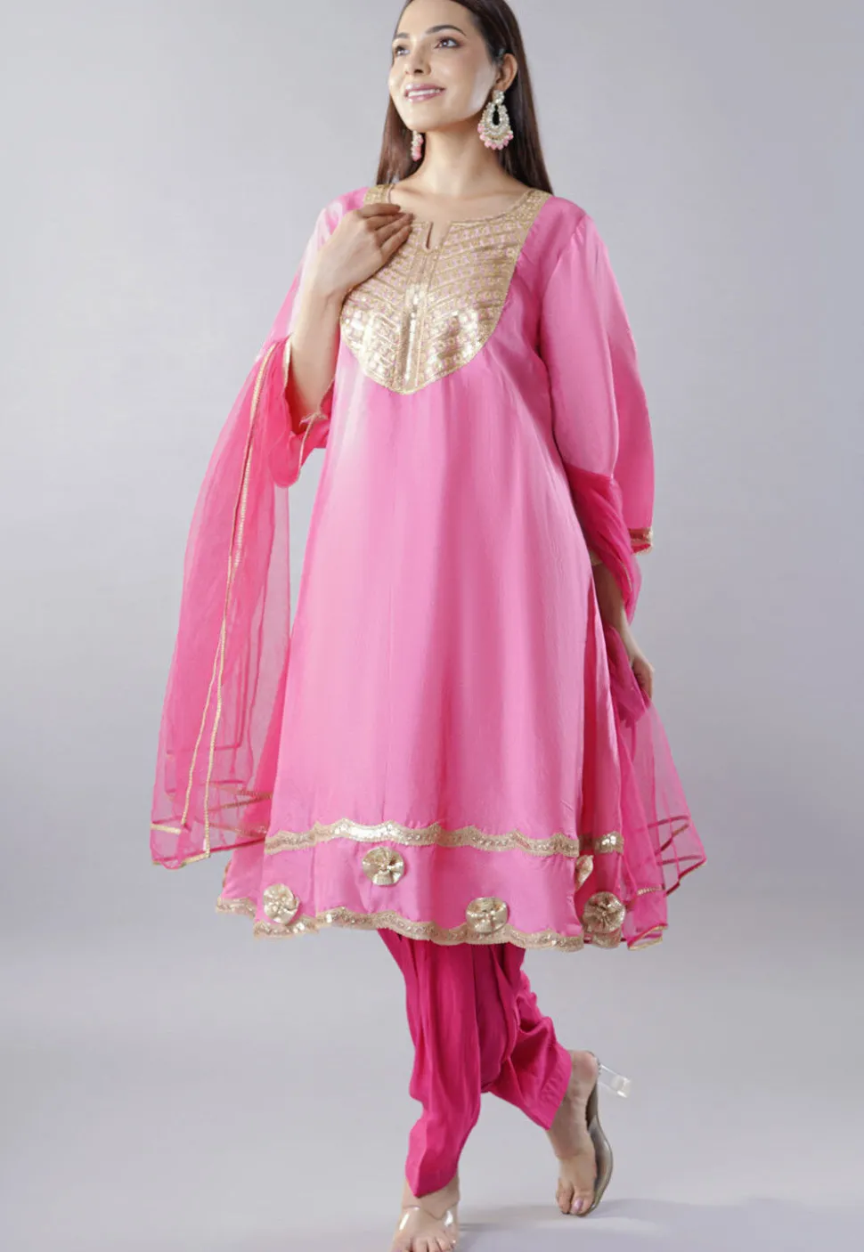 Embroidered Uppada Silk Punjabi Suit in Light Pink