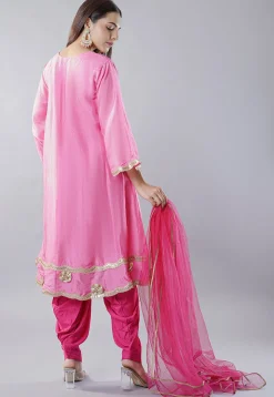 Embroidered Uppada Silk Punjabi Suit in Light Pink