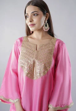 Embroidered Uppada Silk Punjabi Suit in Light Pink