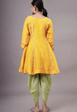 Embroidered Uppada Silk Punjabi Suit in Yellow