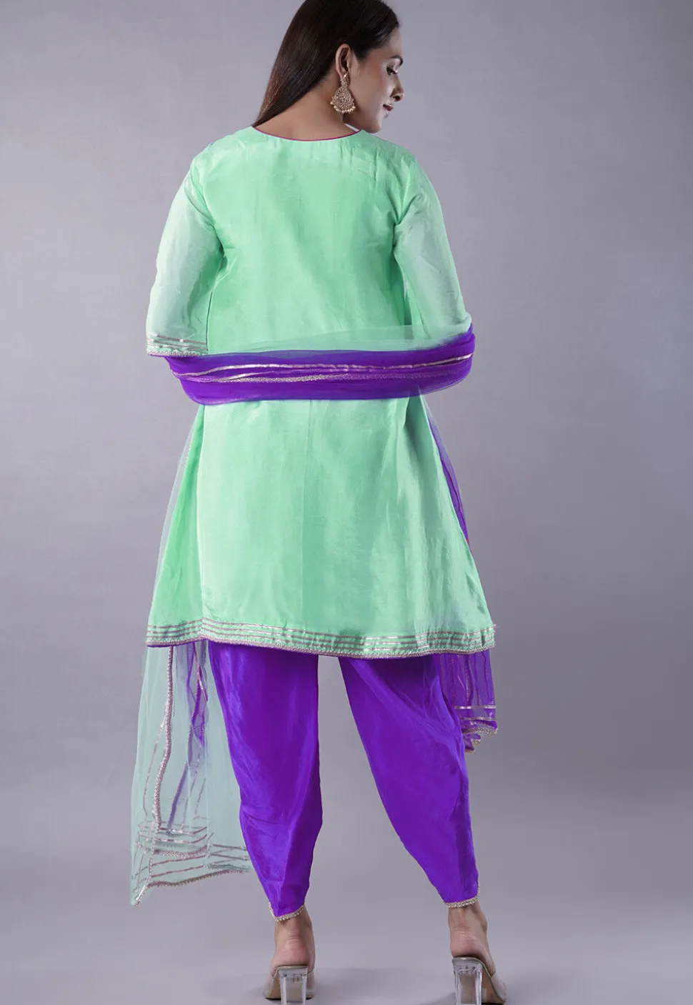 Embroidered Uppada Silk Punjabi Suit in Sea Green