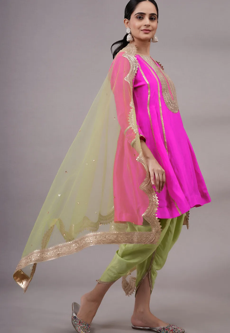 Embroidered Uppada Silk Punjabi Suit in Fuchsia