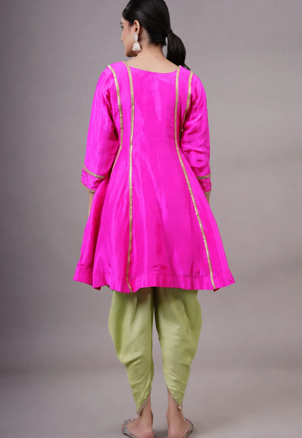 Embroidered Uppada Silk Punjabi Suit in Fuchsia
